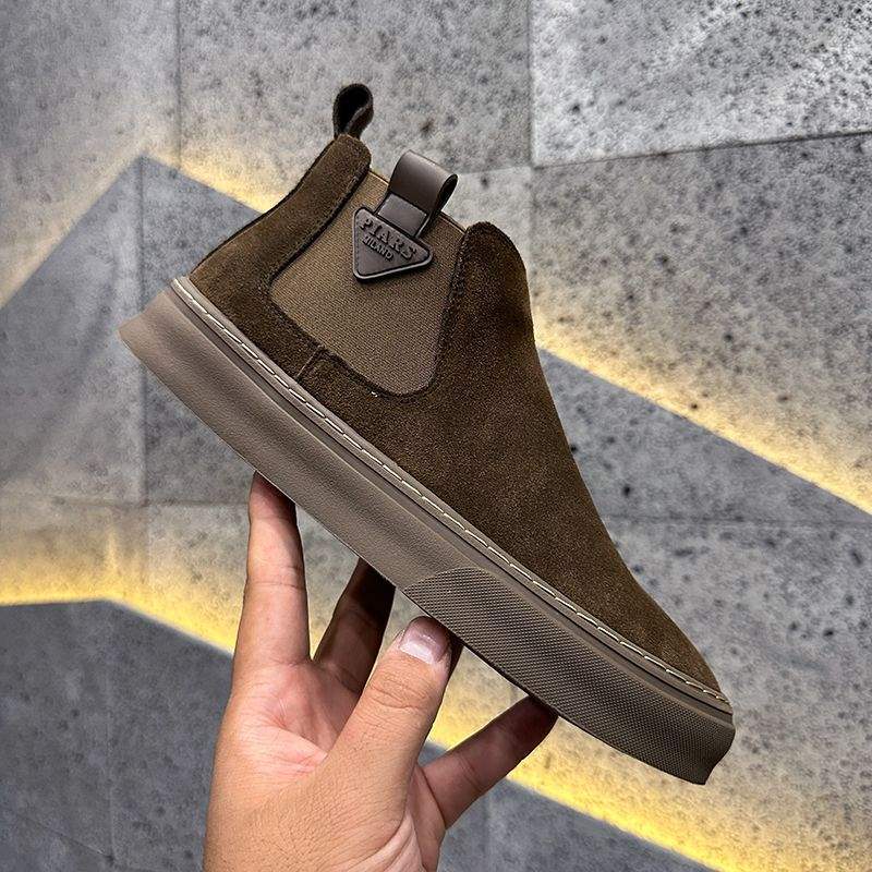 马丁靴秋冬新款翻毛皮高帮鞋加绒保暖厚底切尔西靴百搭男士休闲鞋