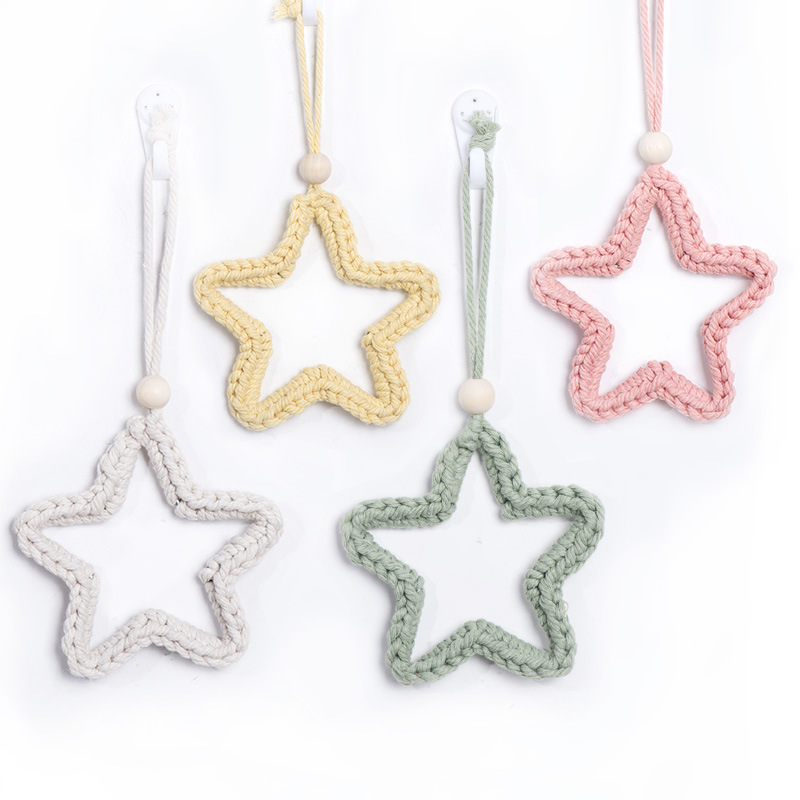 Colgante de estrella de color macarón colgante de pared de mano de cuerda de algodón trenzada estrella de automóvil colgante interior creativo para el hogar pequeño fresco