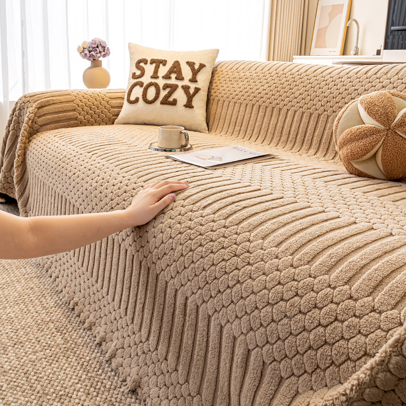 New Style Soft Velvet Sofa Towel Solid Color Light Luxury Simple Style Anti-Slip Anti-Cat Scratch Leather Sofa Protective Cover