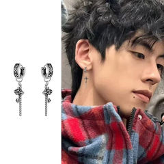 复古耳环男士十字架耳坠酷长款耳钉吊坠设计感耳扣男生朋克耳饰男