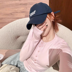 粉色长袖亨利打底衫内搭t恤女初开春韩系穿搭修身收腰设计感上衣