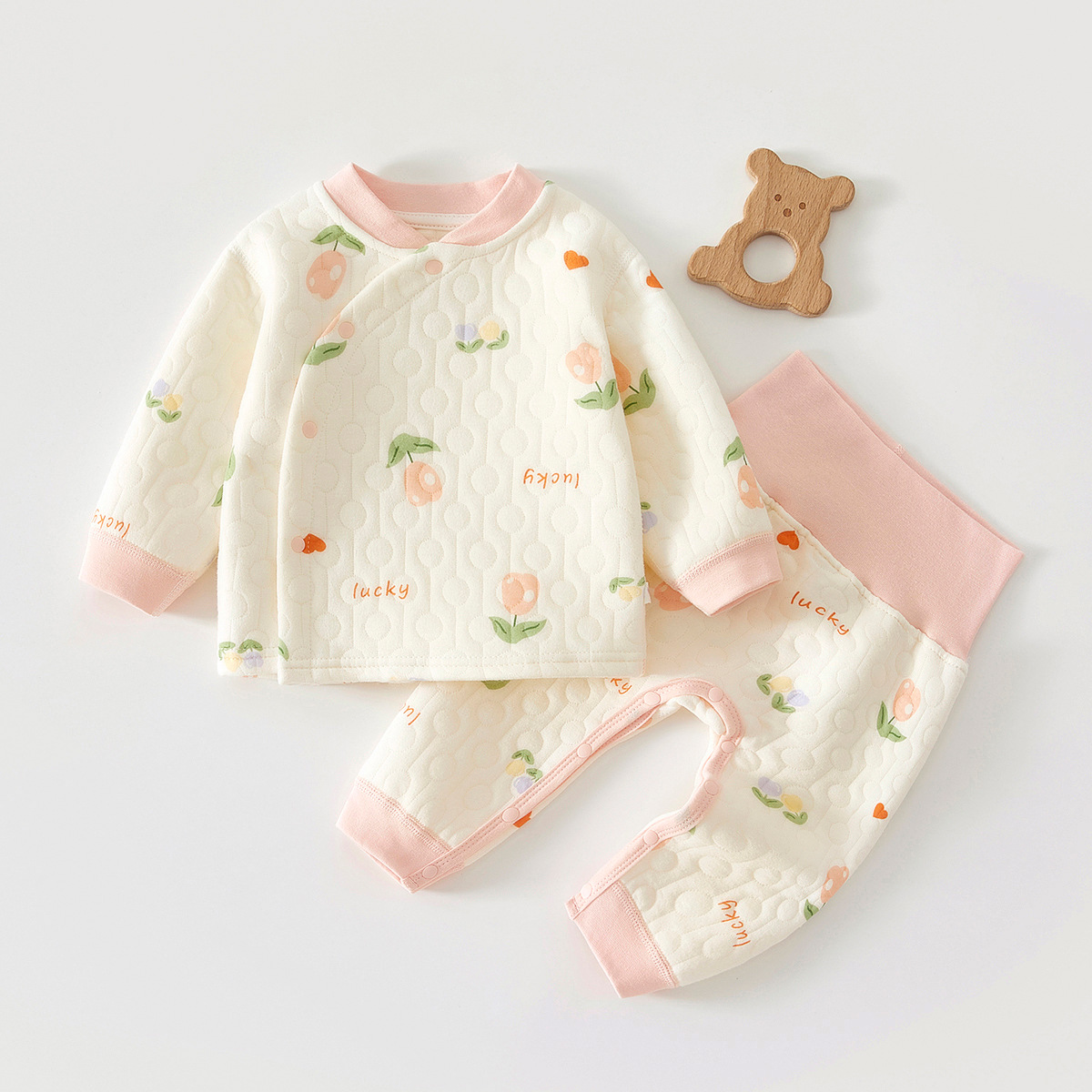 Baby Thermal Clothing Set High-Waist Belly Protection Pure Cotton Baby Quilted Autumn Clothes and Autumn Pants Thermal Two-Piece Set Split Autumn and Winter