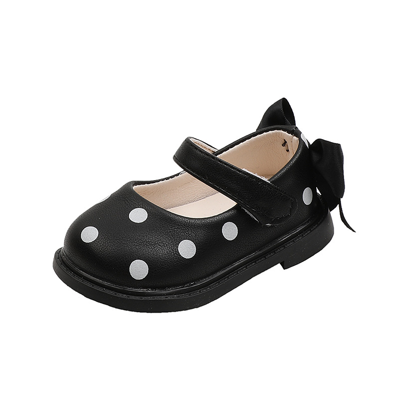 Little Leather da ragazza 2022 Primavera e autunno nuove scarpe da principessa con fiocco da passeggio casual con suola morbida a pois per bambini_voghion.com