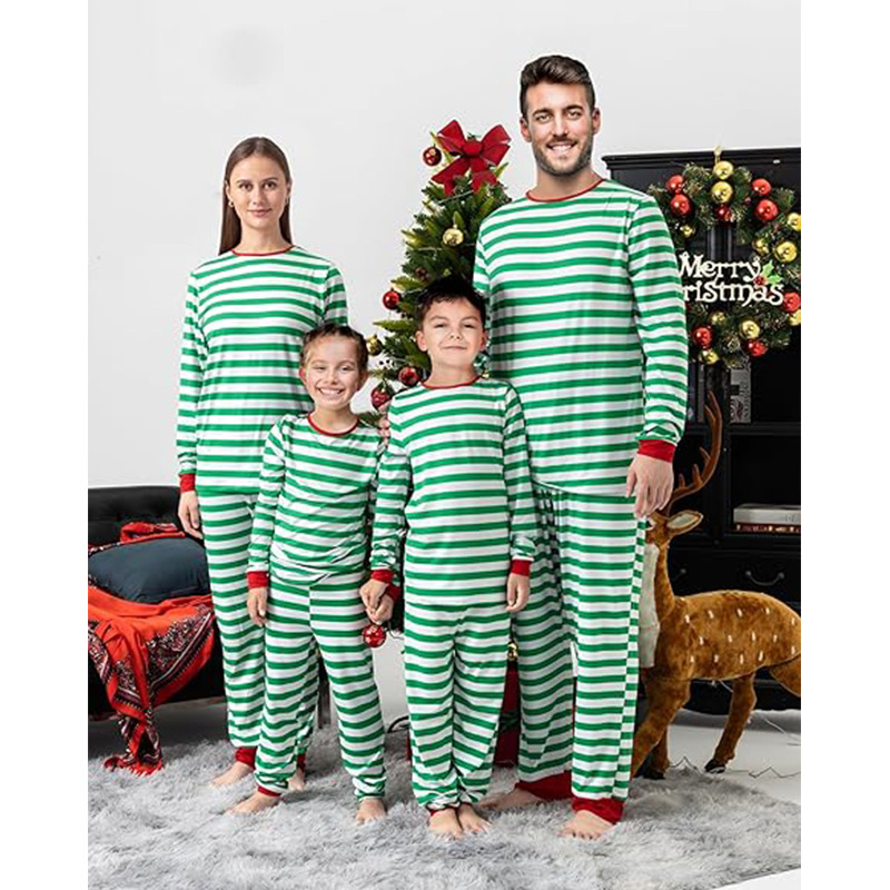 Christmas Family Family Pajamas Set for Women and Men Holiday Couple Pajamas Red and Green Stripesd Drawstring Home Clothes