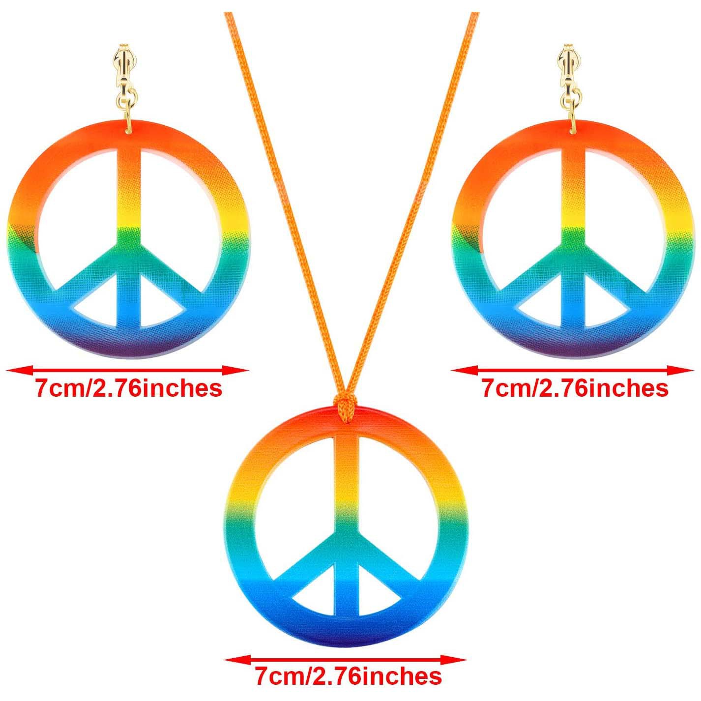 Accesorios de vestir hippies de la década de 1960, diadema de girasol, gafas redondas, conjunto de aretes de collar de talismán de paz