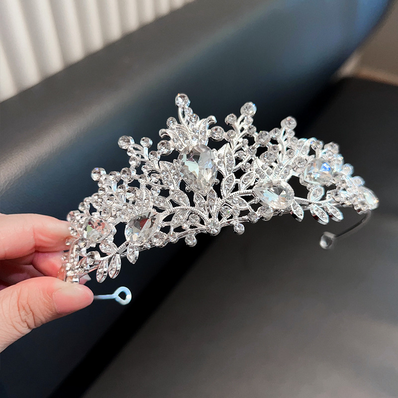 23# diadema-corona de flores de diamantes plateados