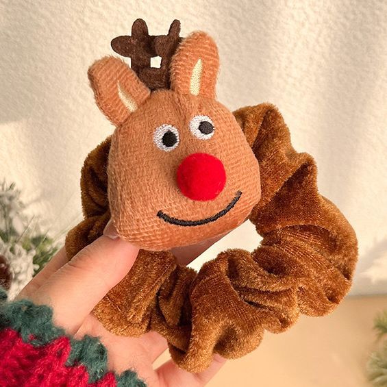 Galletas de ciervo de dibujos animados Accesorios para el cabello de Navidad transfronterizos Cuerda para el cabello tejida Anillo para el cabello de intestino grueso Vestir personas Tombros lindos de felpa