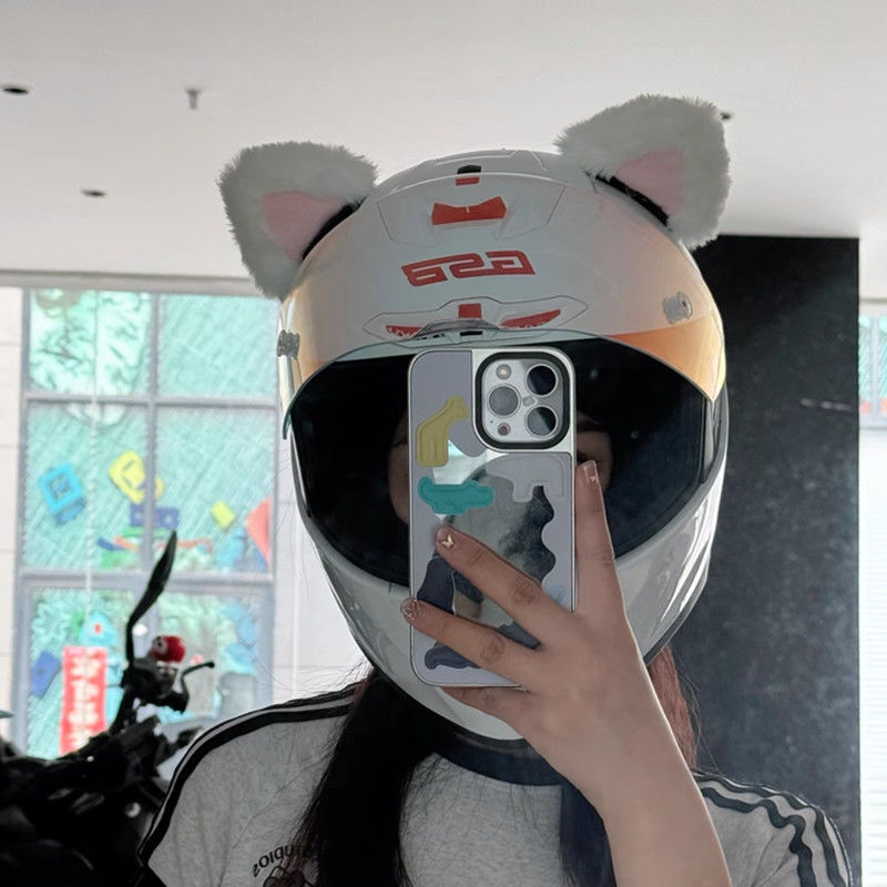 Trendy Motorcycle Full-Face Helmet Decoration Accessories Cat Ears Quick-Release Velcro Cute Cat Ears