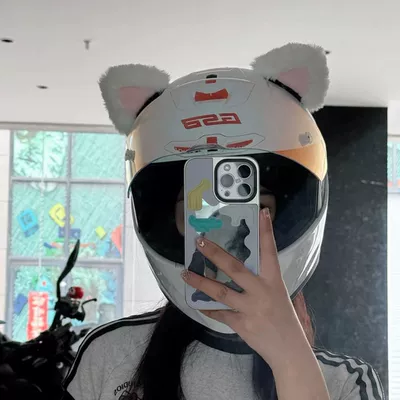 Trendy Motorcycle Full-Face Helmet Decoration Accessories Cat Ears Quick-Release Velcro Cute Cat Ears (Dəbilqə (Kaska) aksesuarları) - good-cat-without-helmet-white