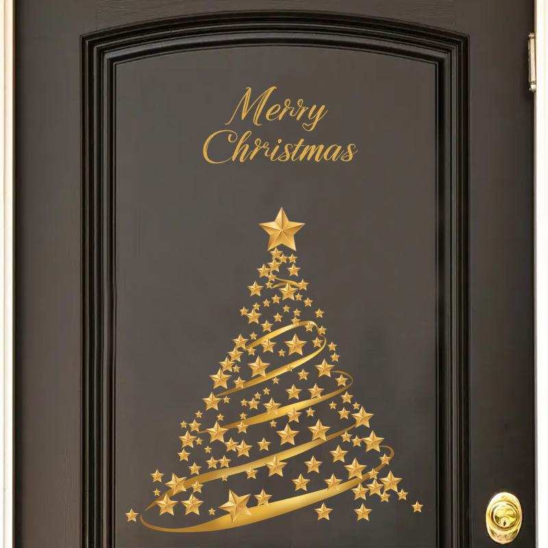 MS-XA083クリスマス金色星クリスマスツリー祝日パーティーシーン商用ガラスショーウインドー装飾壁貼り|undefined