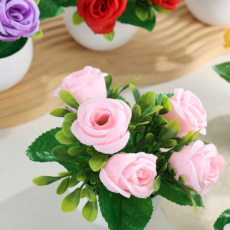仿真玫瑰花小盆栽桌面装饰仿真花小摆件婚礼布置仿真花假花植物|undefined