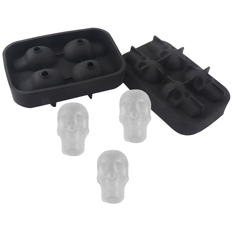 Engrosado 3D tridimensional 4-piece cráneo cubo de hielo molde bar DIY creativo whisky hueso molde de hockey sobre hielo