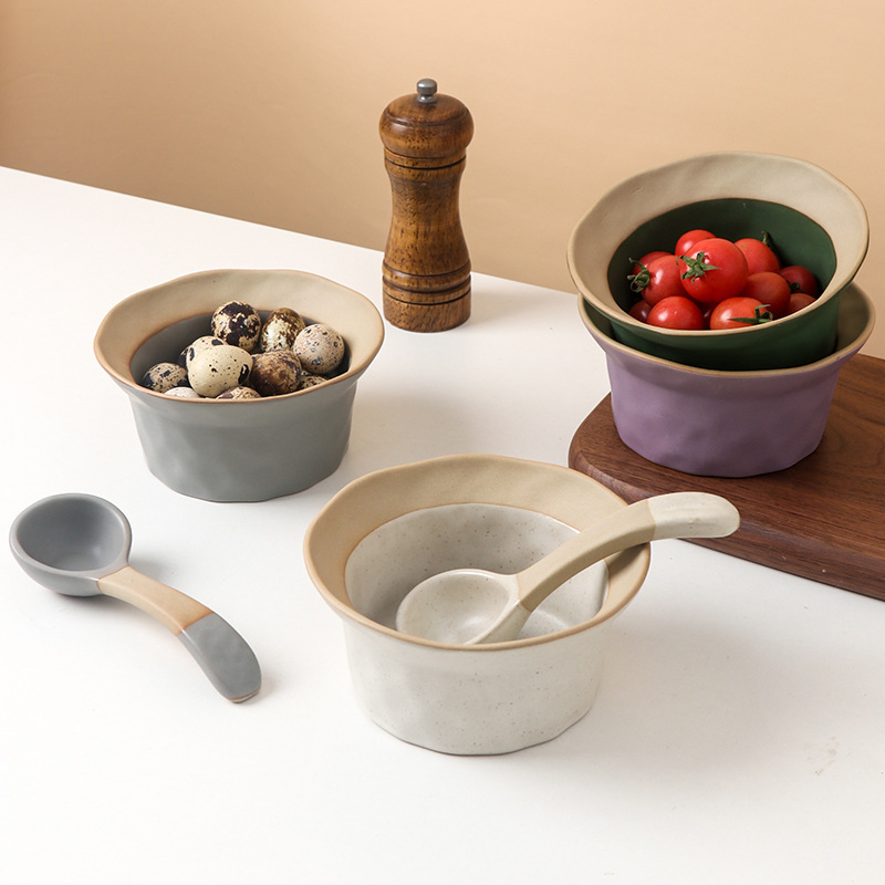 Popular online celebrity hat bowl fat spoon wholesale household stoneware Rice Bowl vintage salad dessert bowl microwave oven