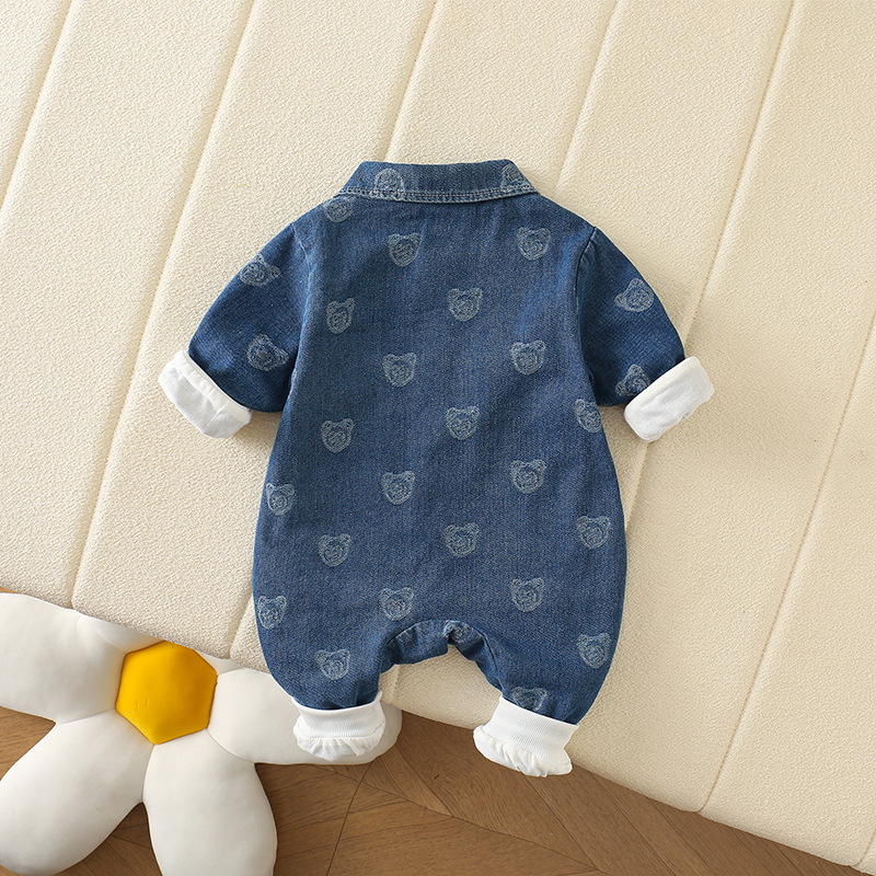 Ropa de bebé súper linda, traje de primavera y otoño de una pieza para niños y bebés, mameluco de mezclilla de otoño para niños pequeños