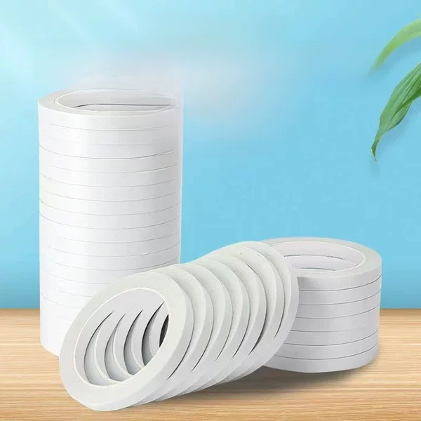 White Cotton Paper Double-Sided Tape, High Viscosity, Student Craft Stationery, Office Use, Tearable by Hand, Transparent Hot Melt Double-Sided Tape