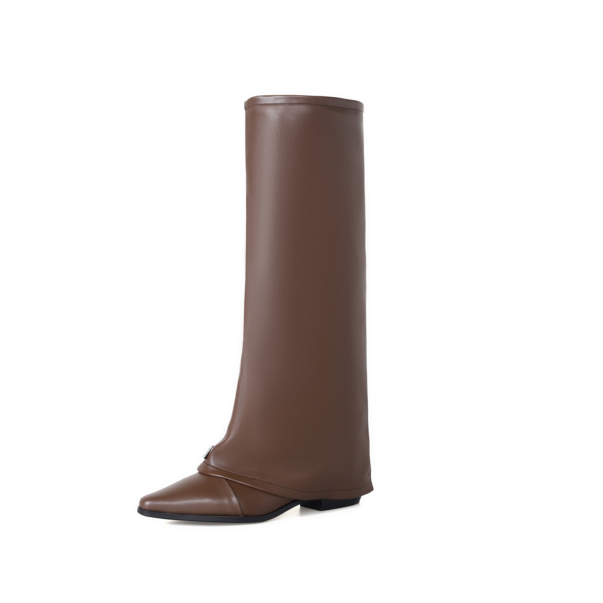 Boot nữ cổ cao mũi nhọn gót dày phong cách phương Tây — Lớp lót nhung đen