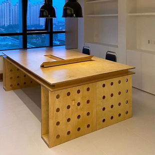 Designer Hole Hole Desk Ocean Board Workbench Birch Table Simple Modern Office Desk Computer Desk Work Desk