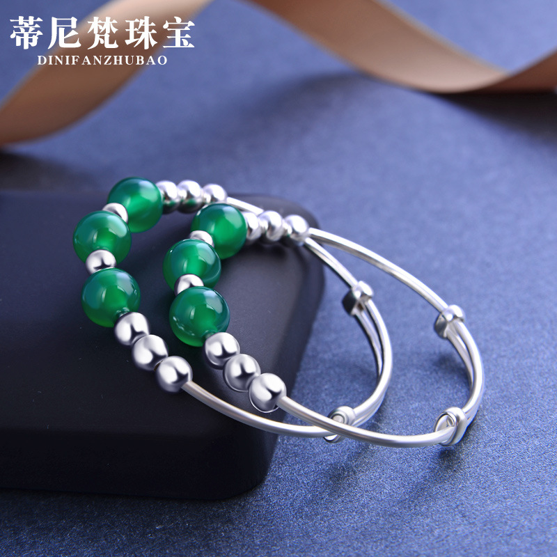 Bebé bebé Luna Llena pulsera de plata par s990 plata pura con incrustaciones de ágata con cuentas redondas pulsera para niños entrega de una sola pieza