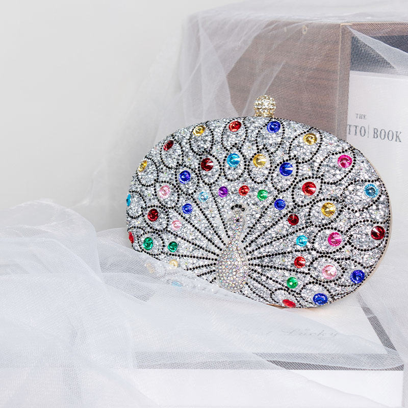 Nueva bolsa de cena acrílica de diamante de pavón europeo transfronterizo de estilo americano de fiesta de alto nivel bolso de cena nicho bolso de mano