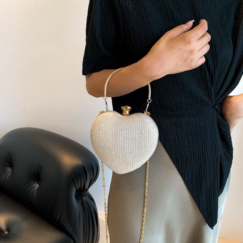 Peach Heart High-looking cadena rhinestone bolso de noche ins luz lujo Lock bolso Moda hombro brillante oblicua