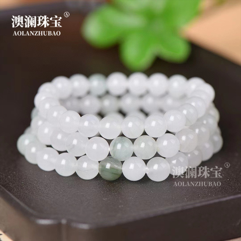 Xinjiang Natural Tianshan Jade Bracelet Jadeite Floating Flower Loose Beads Round Beads Gold Silk Jade Bracelet Hand Jewelry Live Supply