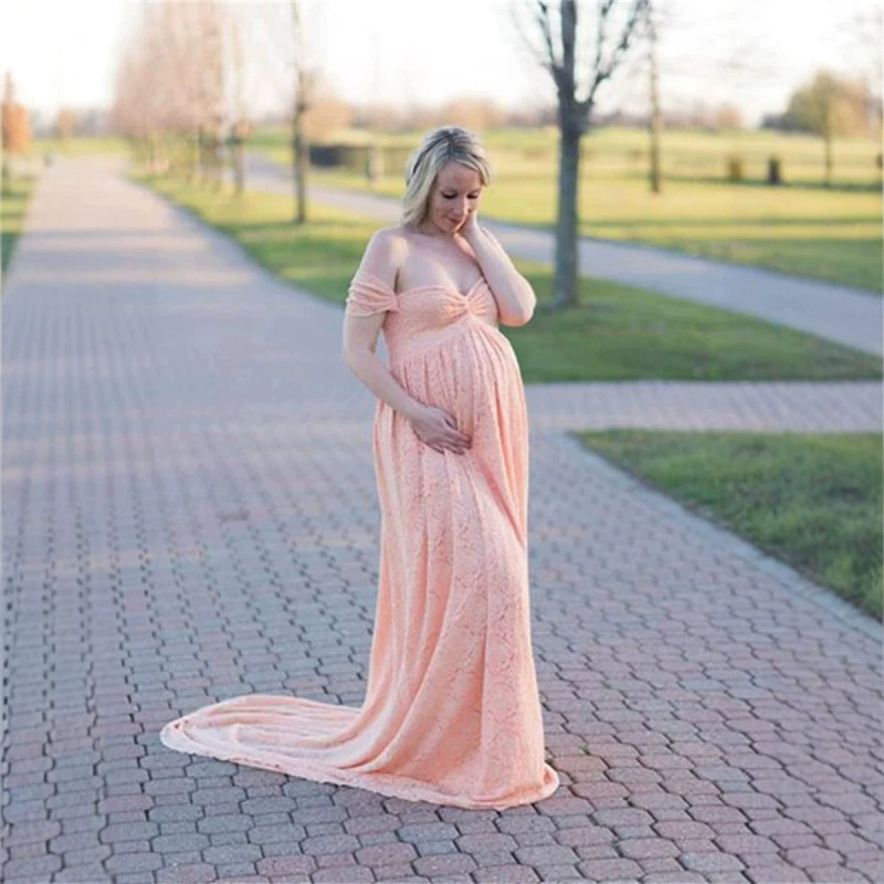 2026 European and American Cross-Border Women's Fashion Lace Maternity Gown with Short Sleeves and Trailing Hem for Photography, Flutter Sleeve Maternity Dress 2026 European and American Cross-Border Women's Fashion Lace Maternity Gown with Short Sleeves and Trailing Hem for Photography, Flutter Sleeve Maternity Dress