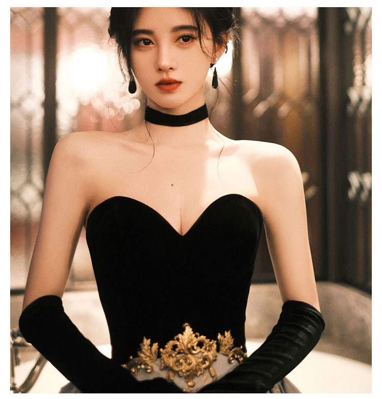 Đầm dạ hội nữ ôm body phong cách Hepburn, cổ halter, dáng đuôi cá — Màu đen, Màu đen đuôi cá chi tiết 6