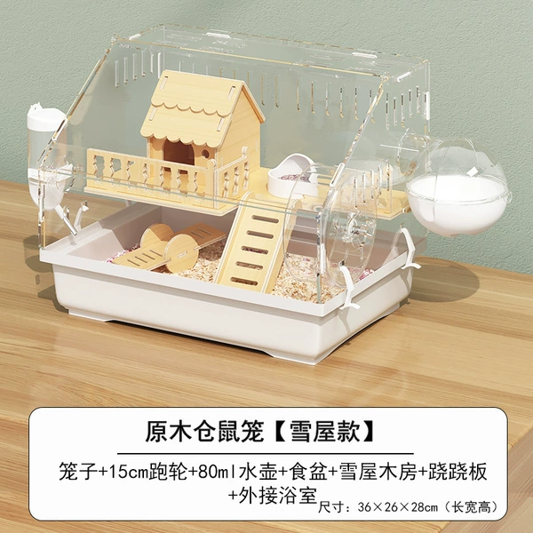 [Running wheel upgrade] Rapin wooden bite-bite oblique cage-Snow House model-White