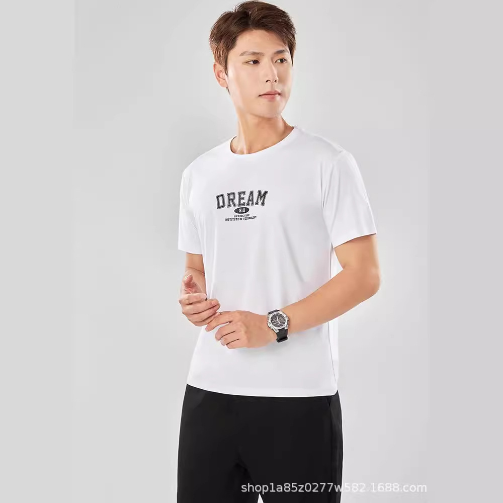 Nueva camiseta con sensación de hielo para hombre de manga corta Solona, camisa cultural, camisa publicitaria de letras, ropa de trabajo suelta de cuello redondo, impresión de letras