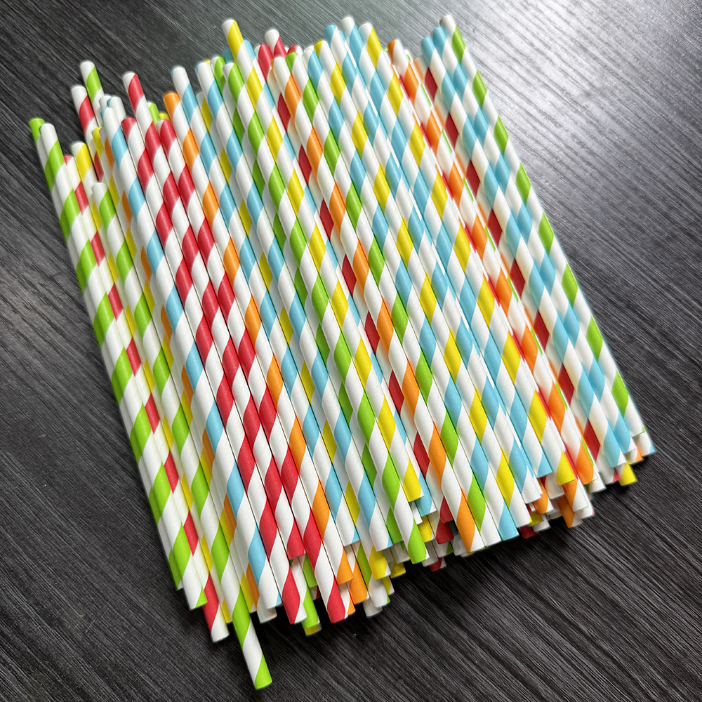 Inventario transfronterizo al por mayor paja de papel desechable paja de papel biodegradable paja de color rayas paja suministros de fiesta