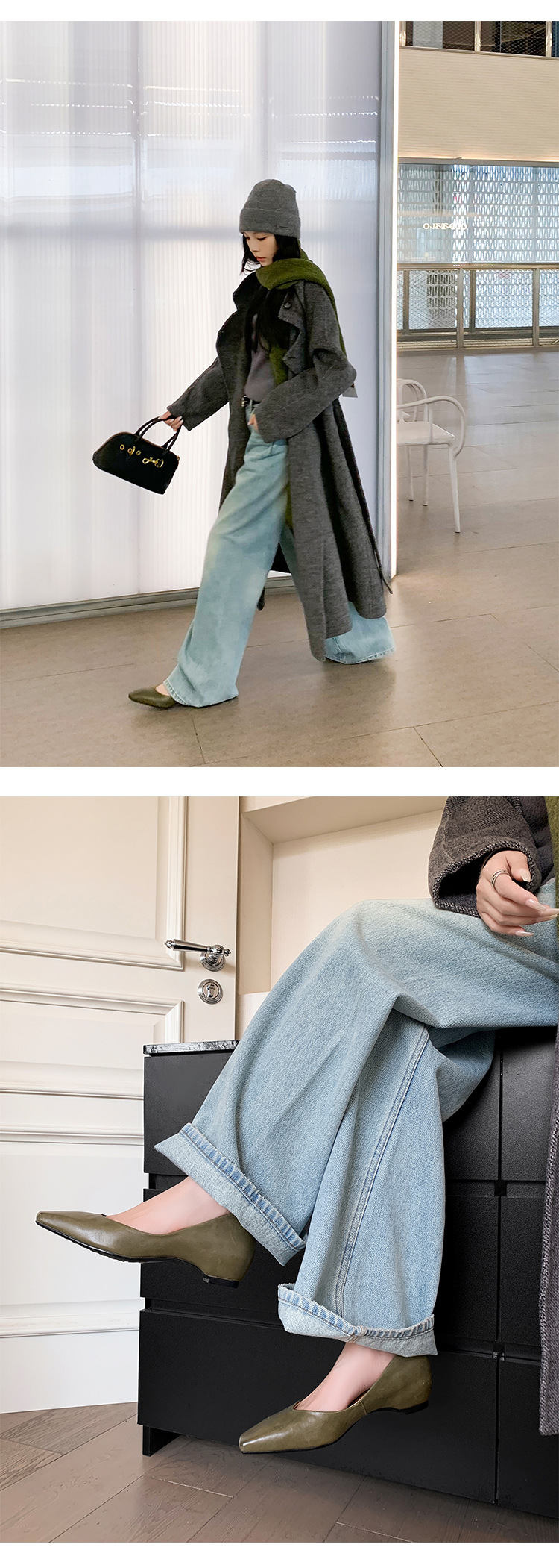 Giày cao gót nữ mũi nhọn miệng nông phong cách Hàn Quốc, gót dày dốc — đen chi tiết 17