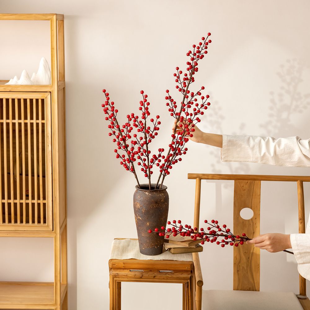 冬青發財果INS風仿真花廠家家居裝飾跨境婚慶批發假花MW65508