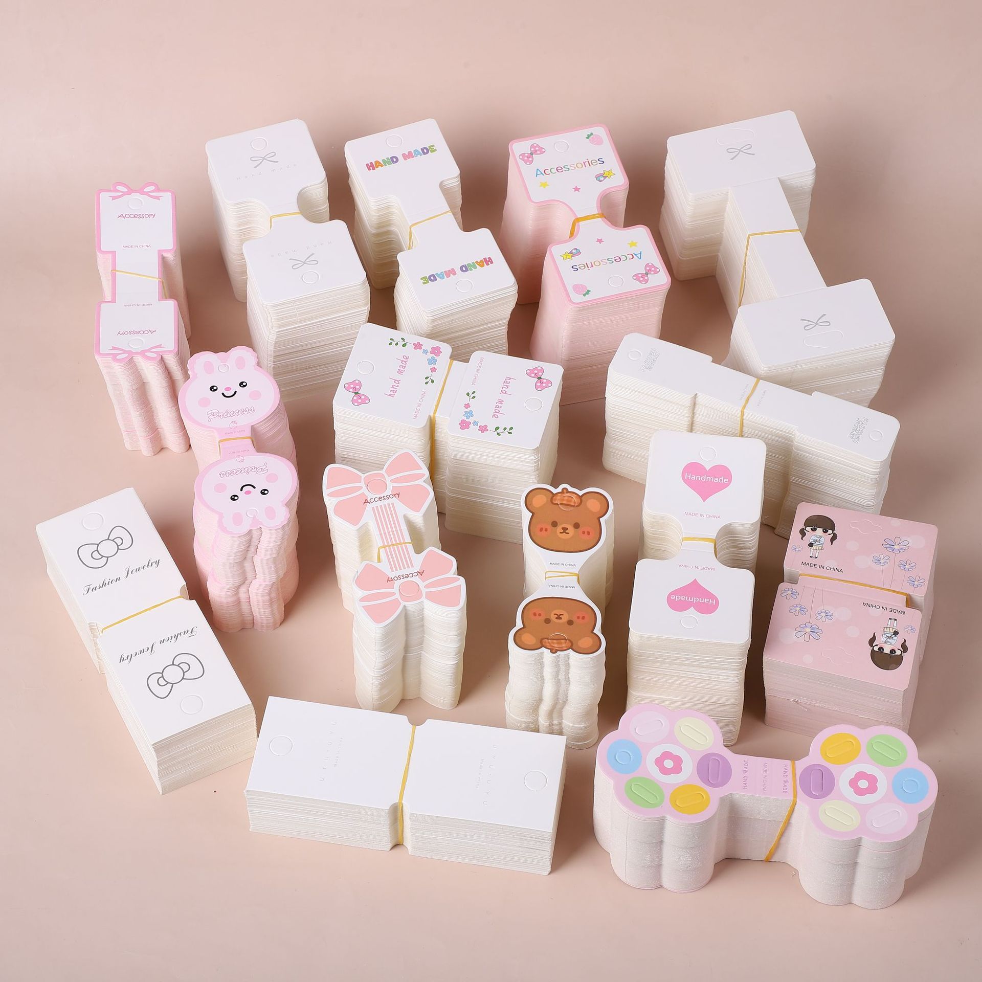 对折款发饰卡纸发绳发圈饰品卡头可爱蝴蝶结包装吊牌发圈包装卡头