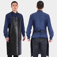 厂家防水罩衣黑色皮革围裙防水防油男女围腰工作劳保PU皮革围裙