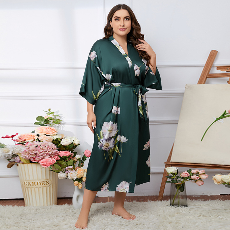 plus size Pajamas Yao Ting New Satin Pajamas Women's Summer Light Luxury Ice Silk Cool Nightgown Bathrobe Home Clothes 2669