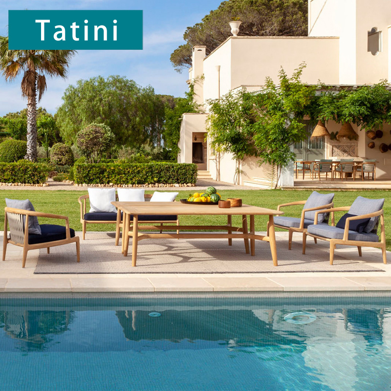Al Aire Libre sofá de teca al aire libre impermeable balcón patio Villa ocio modelo habitación ocio ratán sofá mesa de café muebles image 1