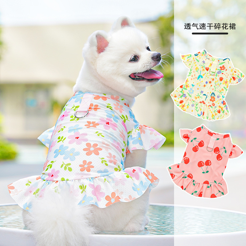 Gato de seda de hielo ropa de gato mascota vestido de perro grande primavera y verano suministros para perros flores frescas gato enano