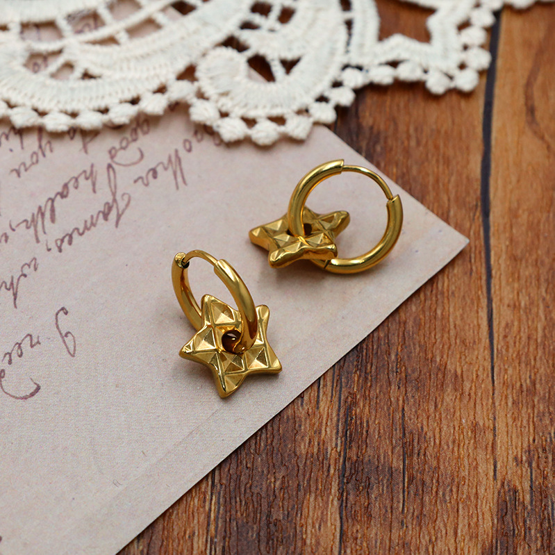 Gold Color Pentagram Stainless Steel Pendant Earrings