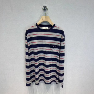 Nanyou Women's Wear M Home 25 New Age-reducing Retro Contrast Color Striped Letter Cloth Long Sleeve Top Women's Loose All-match