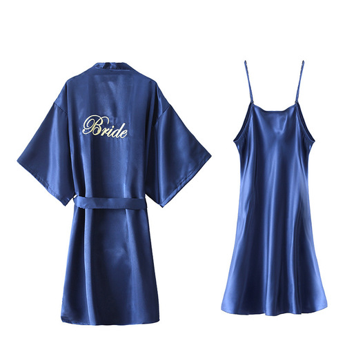 Women's nightgown, spring and summer imitation silk embroidered dressing gown, bride's bridesmaid's dressing gown, wedding nightgown