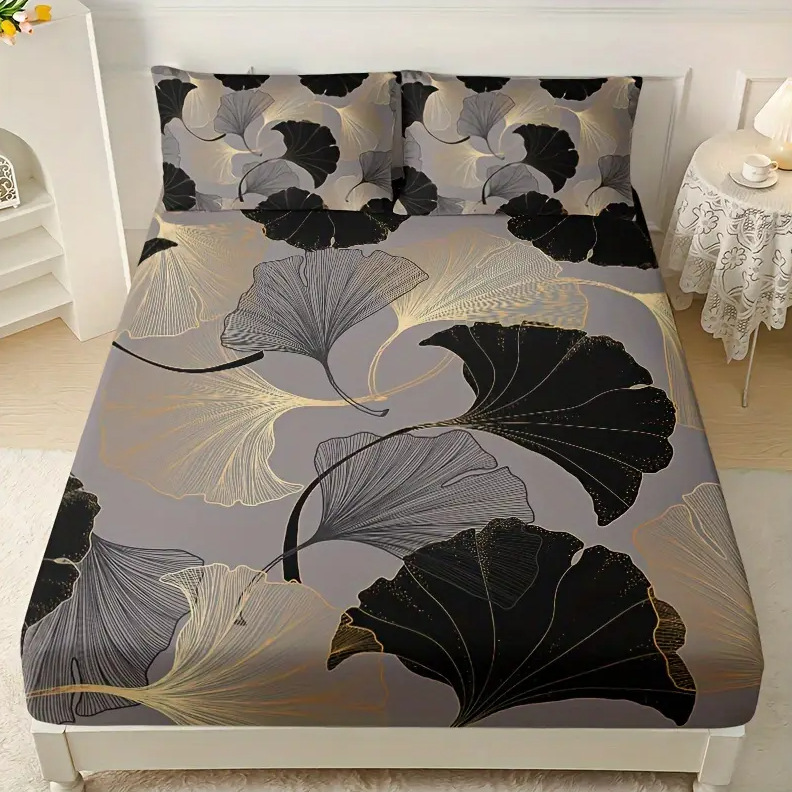 TEMU / JIT abrasión cama Kits Ginkgo impresión digital 3D fuente de ropa de cama fabricantes pueden fijar