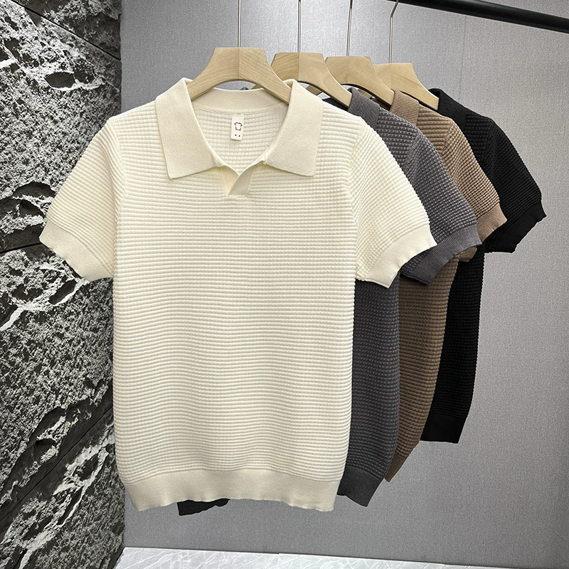 Новая летняя однотонная простая футболка с короткими рукавами и отложным воротником для молодых мужчин, облегающий крой в корейском стиле, стильная модная мужская трикотажная футболка-поло.