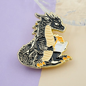 Dragon Reader Enamel Brooch Fantasy Book Lover Inspired Pin Badge Accessory