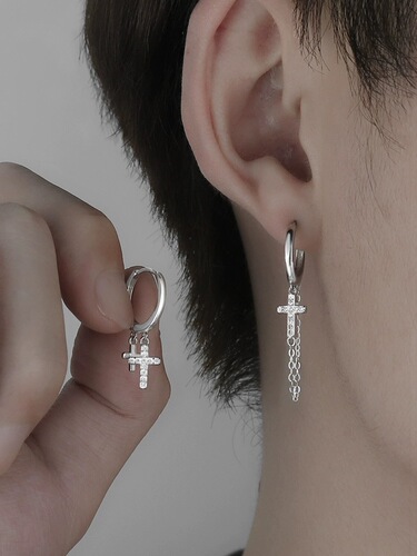Cross tassel earrings for men, trendy personality, trendy niche design, single men's earrings, simple earrings