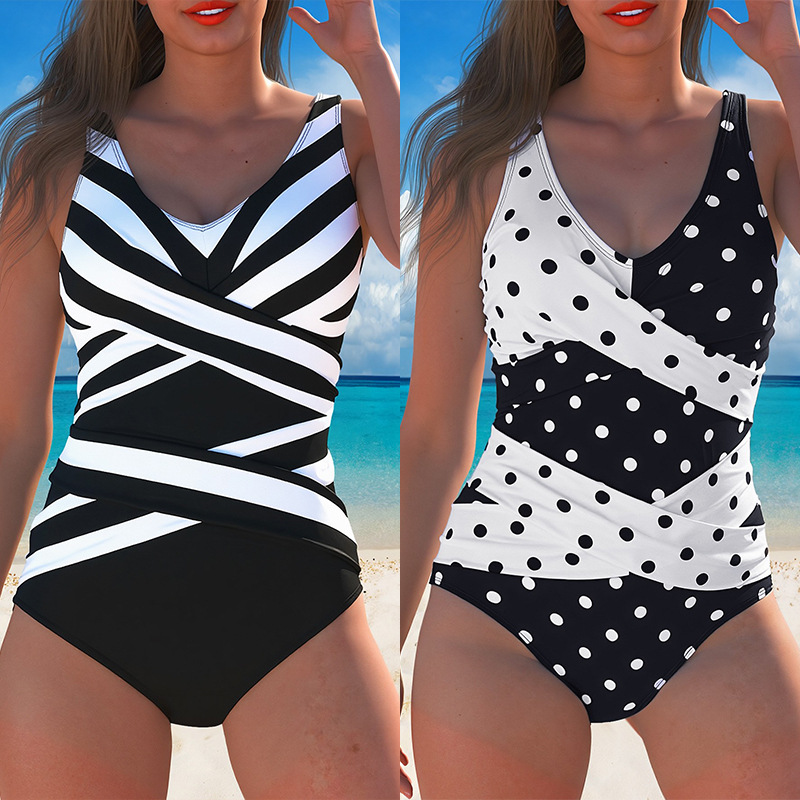 New Women's Black White Print Body Push Up One Piece Swimsuit Style Bikini_ecoleips.com