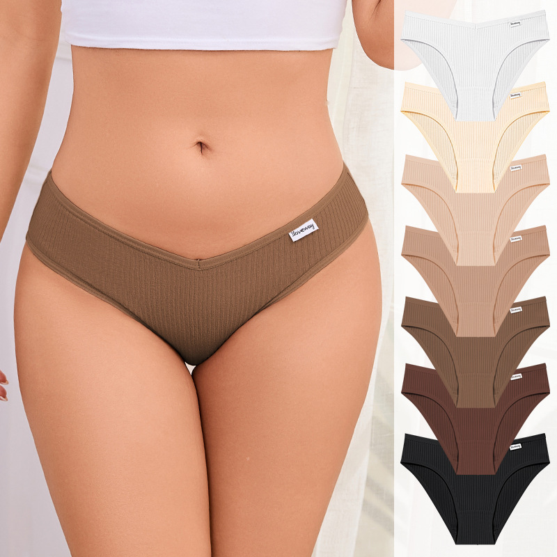 Cross-Border New Women's Cotton Briefs, Comfortable and Breathable Ribbed Hip-Lifting Panties, European and American Style Girl's Cotton Underwear