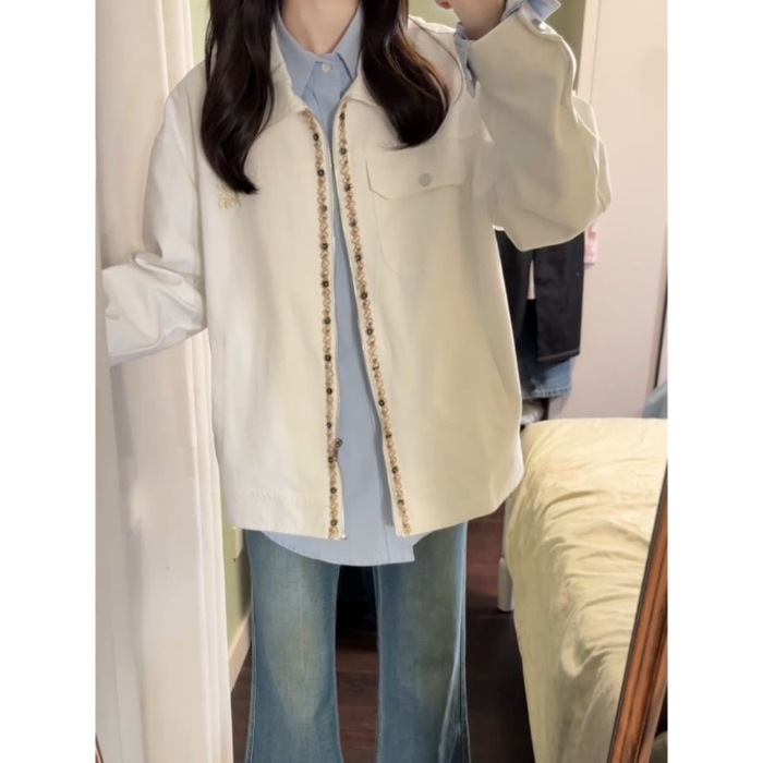 2025新款设计感韩系休闲风甜美显瘦米白色上衣外套女|undefined