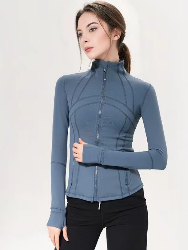Двусторонняя эластичная спортивная куртка с молнией, йога одежда, Slim fit