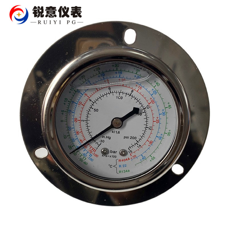 带法兰冷媒压力表 带边耐震氟利昂压力表35BAR 500PSI 油压液压表