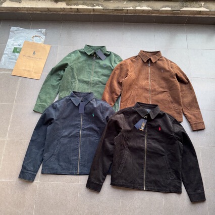 Cross-Border Foreign Trade Rl Retro Wellington Jacket Autumn and Winter Men's Corduroy Solid Color Old-Style Officer Coat